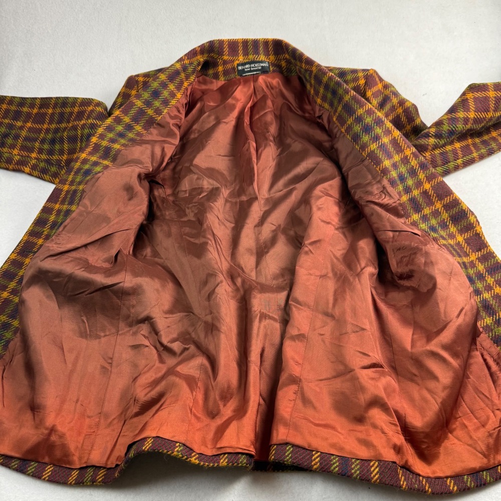 Benard Holtzman Vintage Plaid Wool Blazer Jacket Burgundy Mustard Yellow Green - Picture 4 of 6